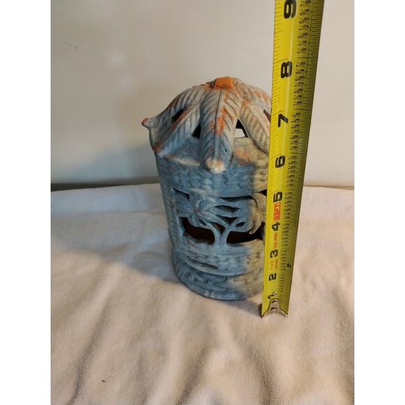 Tealight Party 7" Candle Holder Tropical Palm Asian Island Terracotta Pottery - Picture 10 of 12